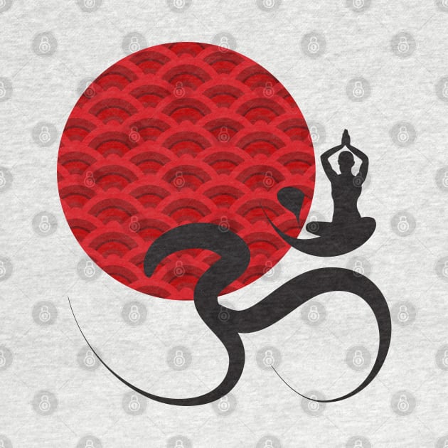 Red Scallop Sun Yoga and Om Black Calligraphy by fatfatin